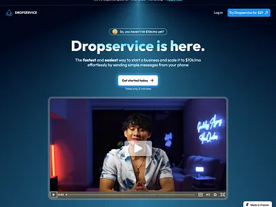 Hero section snapshot | Dropservice.io aesthetic landing pages dropservice framer framer landing page landing page design landing page redesign uiux