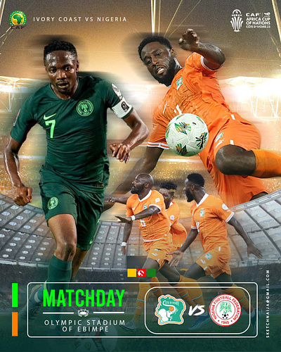 Nigeria VS Ivory Coast Sport flyer 2024 côte divoire football graphics design inspiration ivory coast nigeria soccer sport designer sports flyer sports inspo sports team