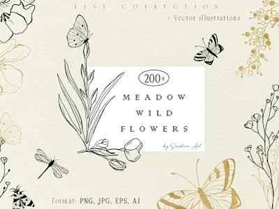 Meadow wild flowers - line Art Collection art botanical botanical borders botanical illustration creativity eps greeting card hand drawing handmade illustration line art line art leaves line collection meadow flowers outline outline flowers party png sketch sketch flowers template