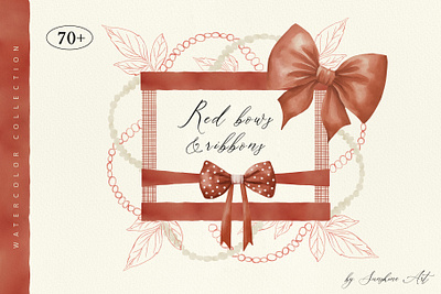 Red bows & ribbons watercolor set artwork baby shower bow with ribbon celebration christmas bow christmas decor gift bow handmade holiday bows illustration inspiration red bow ribbon satin bow silk bow striped bow thanksgiving day valentines watercolor wedding