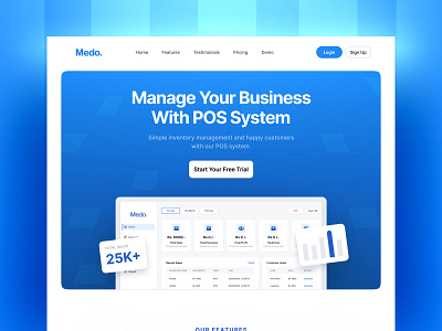 Medical POS Landing Page - UI Design blue dashboardlandingpage design designinspiration healthtech homepage landingpage medical medical website medicaldesign pos pos landingpage saas technology ui uiux userinterface ux