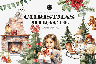 Christmas Miracle watercolor collection christmas bow christmas food christmas miracle christmas toys cones festive decorations garland holiday crafts holiday traditions jingle bells new eve spruce branch stars symbol watercolor animals watercolor christmas watercolor christmas tree watercolor gifts watercolor illustration watercolor invitation