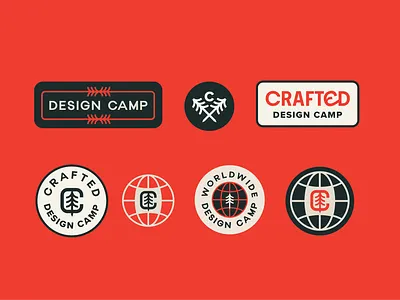 Design Camp Logo Badges Stickers badge badges brand branding camp design designer freelancer geometric graphic design icon identity illustration logo mark patch tree