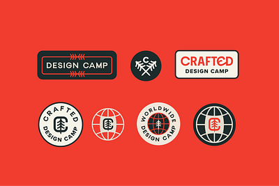 Design Camp Logo Badges Stickers badge badges brand branding camp design designer freelancer geometric graphic design icon identity illustration logo mark patch tree