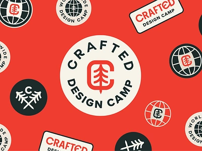 Design Camp Logo Badges badge brand branding camp design designer freelance freelancer geometric graphic design green icon identity identtiy illustration logo mark red