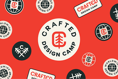 Design Camp Logo Badges badge brand branding camp design designer freelance freelancer geometric graphic design green icon identity identtiy illustration logo mark red