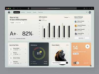 Grade Guard - Dashboard e learning edtech education elearning product progress result saas student student result ui user ux