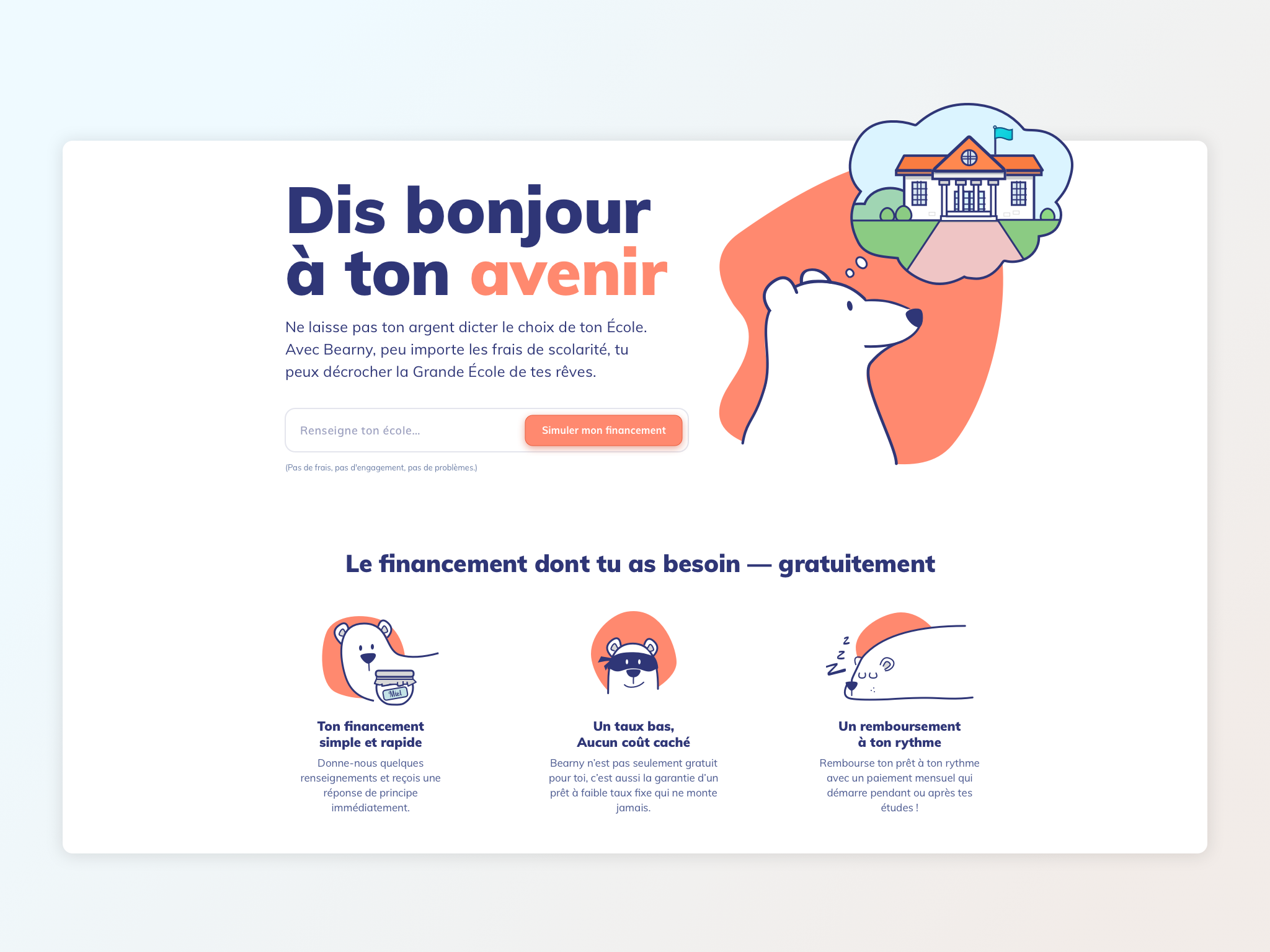 Homepage for a student loan SaaS branding design illustration ui ux