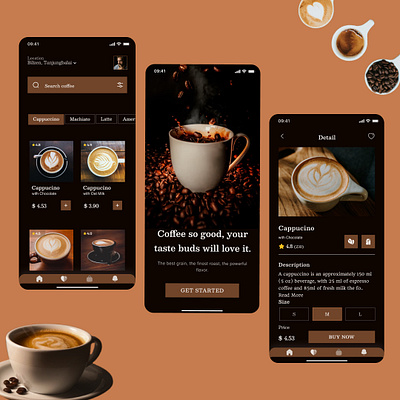 Luxury Coffee Ordering App coffeeapp dribbbleshots mobileappdesign ui uidesign uxdesign