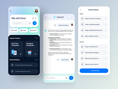 Zeno - AI Chatbot app ai ai app ai chat bot app artificial intelligence blue chat chat generatior chat gpt chatting clean conversation design ios mobile simple talk ui ux