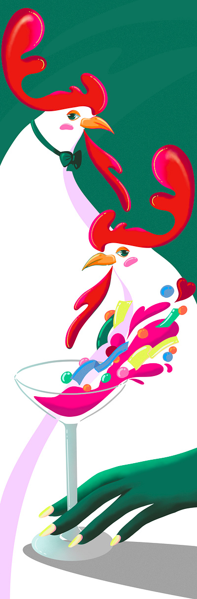 The Chicken Dance adobe fresco adobe fresco illustration animal chicken cocktail color cute digital digital art digital illustration fantasy fun happy illustration party