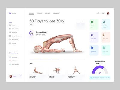 Weight Loss Dashboard UI Concept admin panel analytics dashboard dashboard design dashboard ui design fitness gym gymnastic homepage management tools saas dashboard statistics ui design web web design web page weight loss