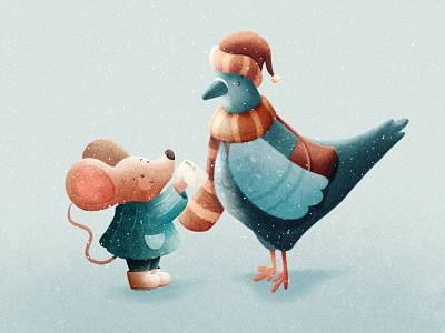 Jolly Friends christmas cute drawing illustration mouse pigeon procreate