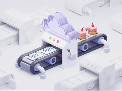 3d cloud conveyor 3d blender design illustration