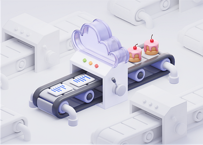 3d cloud conveyor 3d blender design illustration