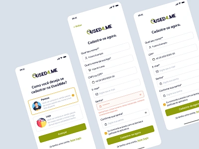 Sign Up Page - Mobile | Used4Me design login sign up ui ux web