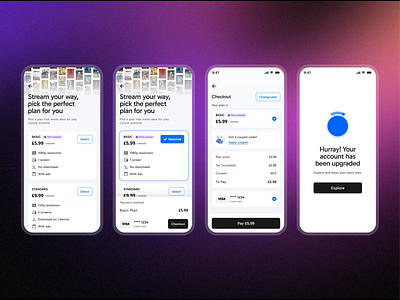 Plan Selection and Easy Checkout Process animation checkout mobile design ott plan plan selection premium plan ui