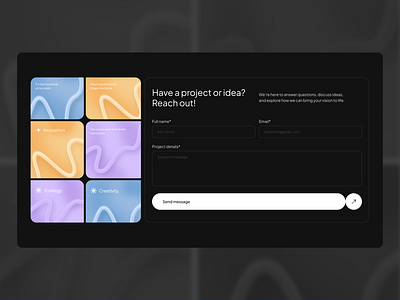 Design for Contact us block 3d 3d shapes agency black background contact contact form contact page contact us design form get in touch illustration input fields inputs inspiration interface ui ux web design website
