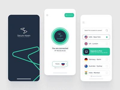 Secure Haven VPN Mobile App Designs app branding design graphic design illustration logo ui ux uxdesign vector