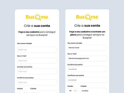 Sign Up Page - Services Mobile App - Busqme app design mobile register sign up ui ux web