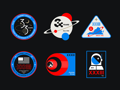 Journey Group Space astronaut badge branding illustration lockup logo modern planet saturn space typography