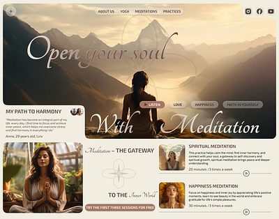 Design Concept for the First Screen of a Meditation Website animation design first screen ui