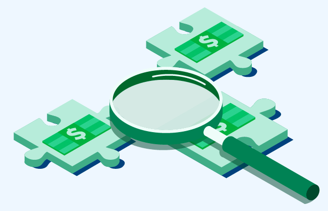 NerdWallet Finding the Right Smart Finance Product animation financial product illustration magnifying glass nerdwallet puzzle smart