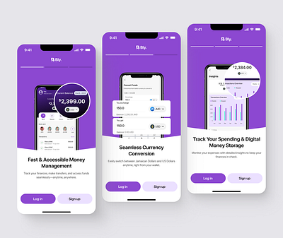 Onboarding Screens - Bly Mobile App Design app design design finance app finance mobile app fintech fintech app design fintech design interface mobile app design mobile application mobile design money money management product design transfer ui ui design uiux ux ux design