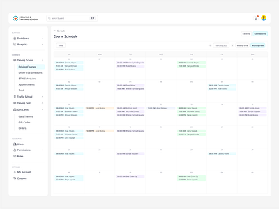 Admin Panel Course Schedule admin panel design application design appointment calendar view design driving school graphic design header illustration illustrations logo schedule traffic school ui us web web app website