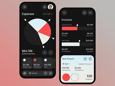 Modern Business Finance App app app design app interface app ux business business spending dark ui design expense tracking finance finance app invoice management mobile app design mobile ui mobile ux quick books ui ui design ux ux design