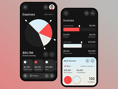 Modern Business Finance App app app design app interface app ux business business spending dark ui design expense tracking finance finance app invoice management mobile app design mobile ui mobile ux quick books ui ui design ux ux design