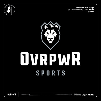 OVRPWR Sports Concept athletics brand brand identity branding crown graphic design lacrosse lion logo logo design mountain sports sports logo typography visual identity wordmark