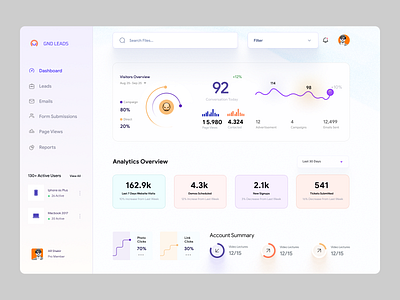 Leadgen Dashboard UI Concept accounts admin panel analytics dashboard dashboard design dashboard ui data visulizations design finance homepage management tools product design saas dashboard ui concept ui design web web design web page