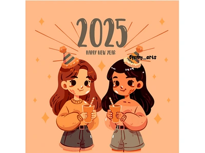 Cheerful Girls Celebrating New Years Eve 2025 celebrate celebration cheerful culture decorative drink event festive friends girls greeting happiness holiday joy new party seasonal year youth