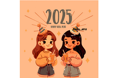 Cheerful Girls Celebrating New Years Eve 2025 celebrate celebration cheerful culture decorative drink event festive friends girls greeting happiness holiday joy new party seasonal year youth