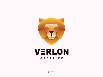 VERLON Creative Logo Design animal branding design emblem feline gradient head icon identity illustration king lion lion face logo design mark mascot premium sports symbol vector