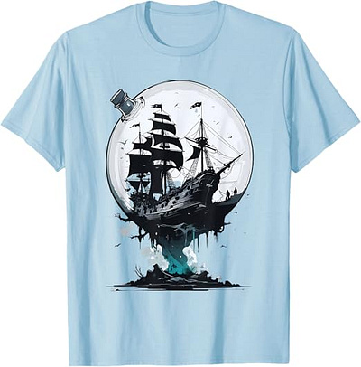 Captured Voyage, Pirate Ship in a Bottle T-Shirt awesome bottle captured pirate pirates sailing ship shipping voyage watercolor