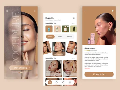 Elegant Skin Care Mobile App Design – Glow & Shop Effortlessly appdesigntrends beautyappdesign beautyproducts beautyui cleandesign cosmeticsapp ecommerceapp elegantui glowserumapp minimalui mobileappui mobileux modernui productpagedesign productshowcase shoppingappdesign skincareapp uiinspiration uiuxdesign userinterface