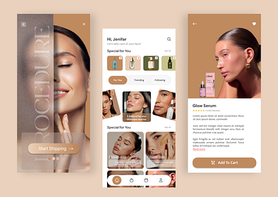 Elegant Skin Care Mobile App Design – Glow & Shop Effortlessly appdesigntrends beautyappdesign beautyproducts beautyui cleandesign cosmeticsapp ecommerceapp elegantui glowserumapp minimalui mobileappui mobileux modernui productpagedesign productshowcase shoppingappdesign skincareapp uiinspiration uiuxdesign userinterface