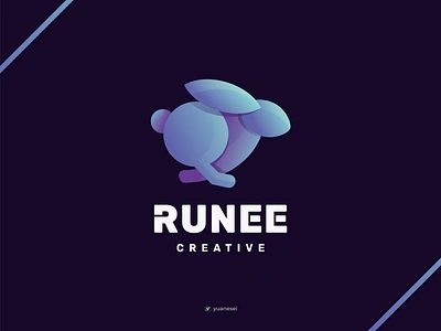 RUNEE Creative Logo Design animal antlers branding bunny cartoon design emblem gradient graphic design icon illustration legendary logo logo design mark mascot rabbit run sports vector