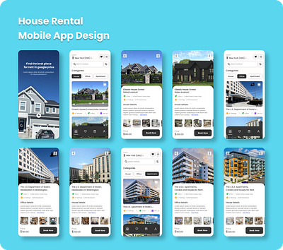 Seamless House Rental Experience – Mobile App Design. appshowcase bookingapp cleanui flatdesign homerentalplatform homesearch houserentalapp housingapp interactivedesign minimalistdesign mobileappdesign modernappdesign propertylistings propertyrental realestateapp realestateui rentalmarketplace responsivedesign uiuxdesign userinterface