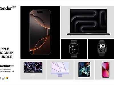 Apple Devices Mockup Bundle apple apple devices mockup bundle bundle devices devices mockup devices mockup bundle imac ios ipad iphone iphone 13 pro mockup bundle screen vector