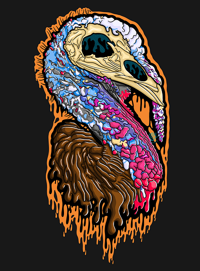 Drippy Thanksgiving Turkey bold colors drippy art drippy turkey art eerie thanksgiving design holiday art melting aesthetic procreate art skull and turkey fusion skull art spooky art spooky season surreal holiday vibes thanksgiving thanksgiving art turkey skull art