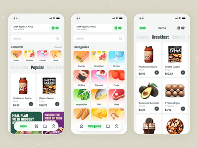 Grocery App Design app design ecommerce ecommerce app food food order grocery grocery app grocery shopping minimal mobile mobile app online online grocery online shop orix sajon ui uiux ux