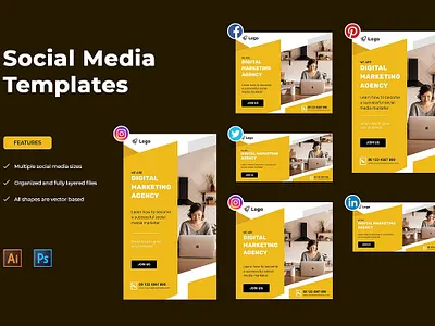 Social Media Templates Package facebook instagram template linkedin template pinterest marketing social media template social media templates social media templates package templates package twitter post