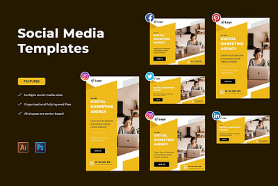 Social Media Templates Package facebook instagram template linkedin template pinterest marketing social media template social media templates social media templates package templates package twitter post