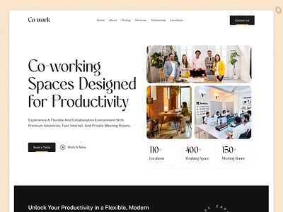 Co working Space Website 2025 design cowork cowork website design design trend 2025 experience flexible desk flexible workspace home home page jabeduiux landing page modern ui rent desk rental desk uidesign uiux user interface web page workspaces