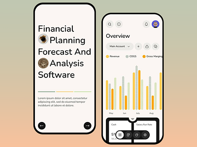 Financial Planning App Interface account overview app design bar chart budgeting app clean layout data visualization expense management financial analysis financial planning graph integration minimalistic design mobile mobile application mobile finance tools modern typography productivity design professional design revenue tracking user friendly user interface