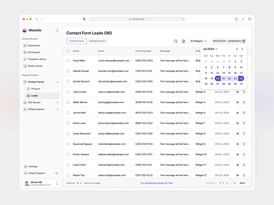 Lead List View calendar clean listview minimal pagination popup product design sidebar ui untitled ui ux