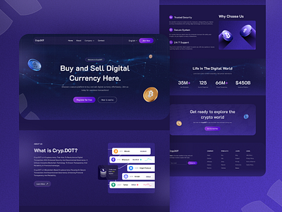 Crypto Marketplace Landing Page Design blockchainui crypto crypto website cryptocurrencywebsite cryptoux cryptowebdesign design digital currency marketplace nft ui uiuxdesign ux